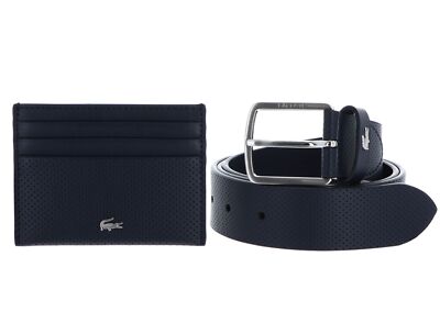 LACOSTE Elegance Punch Cardholder + Belt Box W125 Geschenkset Eclipse dunkelblau