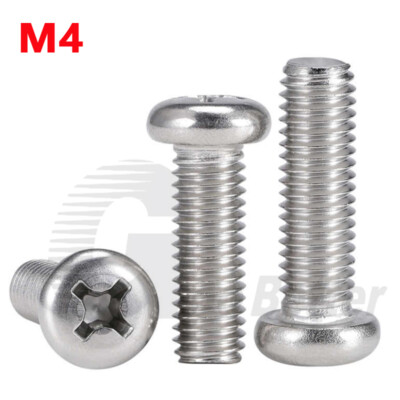 M4 (4mmØ) PHILLIPS PAN HEAD MACHINE SCREWS BOLTS A2 STAINLESS STEEL DIN 7985