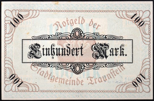 TRAUNSTEIN 1919 Large Hand-Signed 100 Mark Grossnotgeld German Notgeld Banknote - Picture 2 of 2