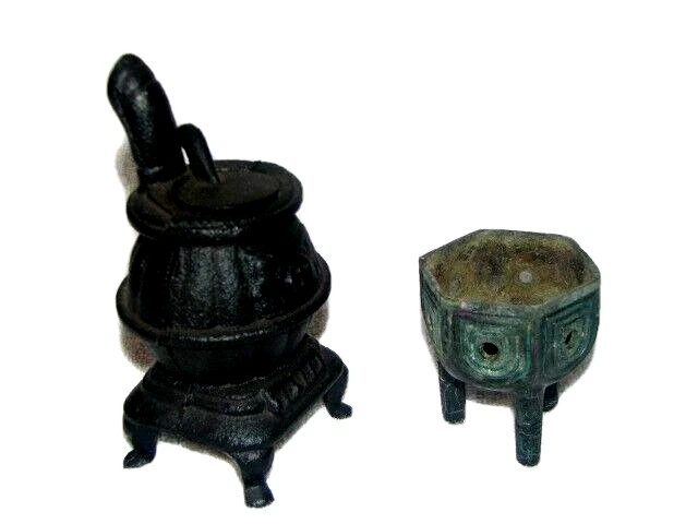 5u0026#034; Mini Cast Iron Pot Belly Stove With Lid 2 Part Mold Vintage Piece |  eBay