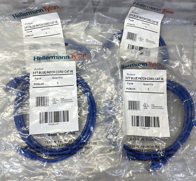 4- HellermannTyton PCBLU3, Ethernet Patch Cable, 3', CAT5e, Booted, Blue