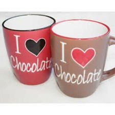 Kaffeebecher XL 360ml Design Keramikbecher "I ? CHOCOLATE"  rot / beige 95052991