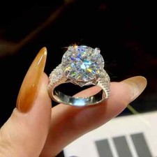 3.00Ct Round Cut Real Moissanite Solitaire En...