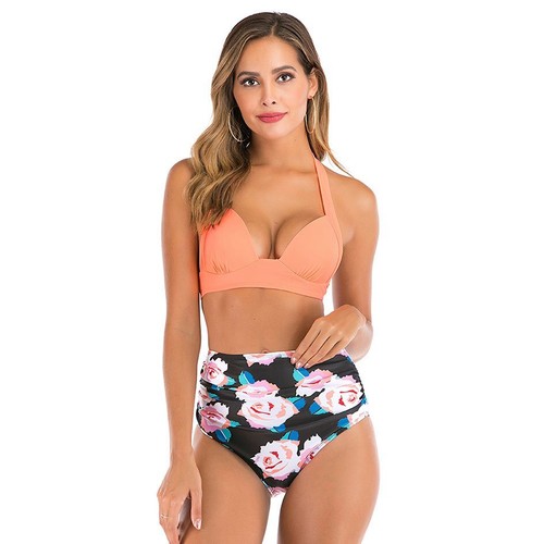 Woman Sexy Floral Vintage Swimwear High Waist Bikini Set Bathing Suit - Picture 2 of 4