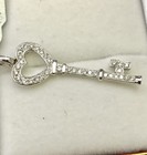 14k white gold natural diamond pendant heart key April Birthstone — photo 3