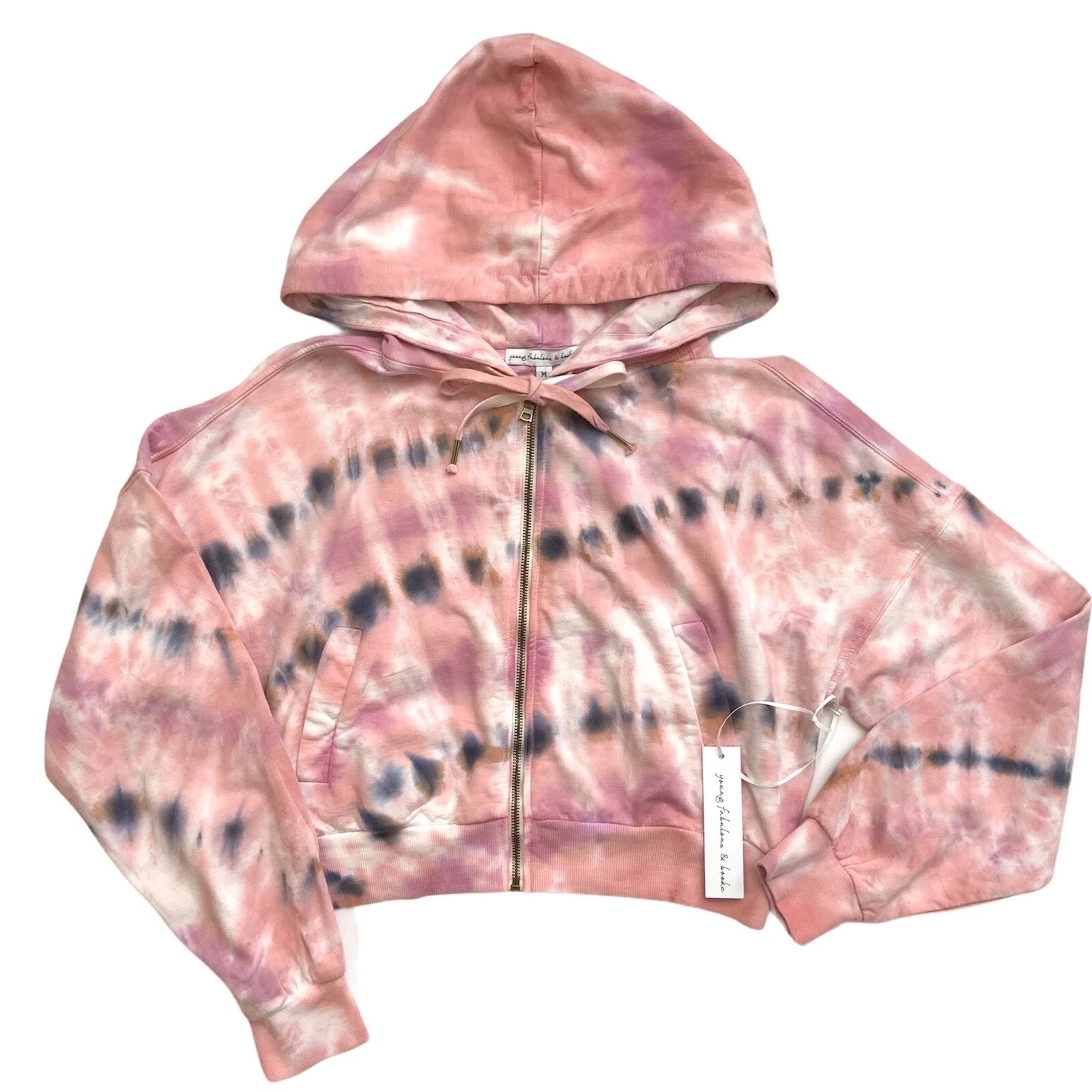 Young Fabulous & Broke Sz Medium M Tie Dye Hoodie Sweatshirt Top Pastel Pink NWT