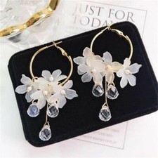 Amazing, Most Popular White Flower Hoop Earrings-Will Enhance Any Outfit
