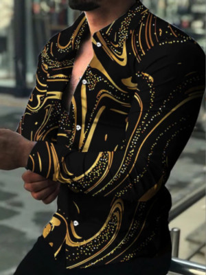Camisa Botones Manga Larga Vestido De Moda De Fiesta Antiguo Casual De Oro Negro