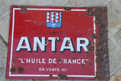 plaque emaillée antar l'huile de france double face garage vintage - Photo 1/3