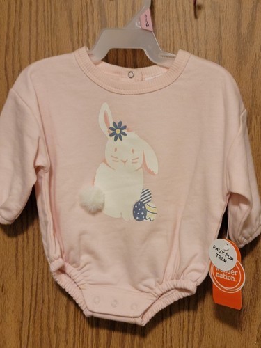 Wonder Nation Baby Girls Long Sleeved Easter Bodysuit With Bunny~Size 0-3 Months