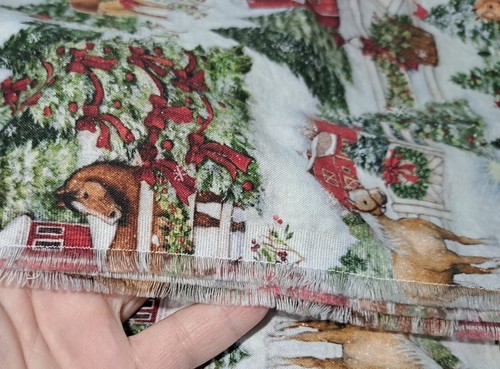 Christmas Winter Barn Fabric Horses 70" × 43" Susan Winget Cotton Holiday Pine - Picture 7 of 7