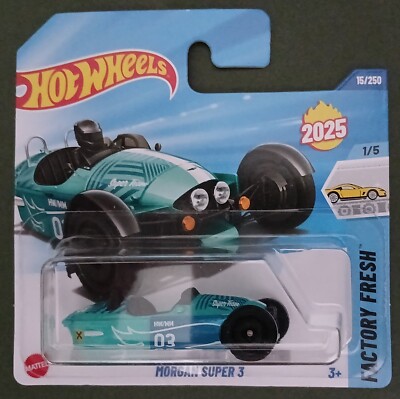 HOT WHEELS 2025 MORGAN SUPER 3, GREEN/BLUE, SHORT CARD.