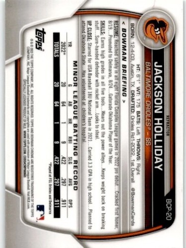 Refractor lunar Bowman Chrome Jackson Holliday 2023 BCP-20 - Imagen 2 de 2