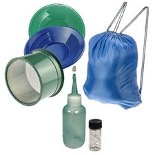 10" Green  Blue Gold Pan Panning Kit with Sniffer  Vial, Small 6" Classifier