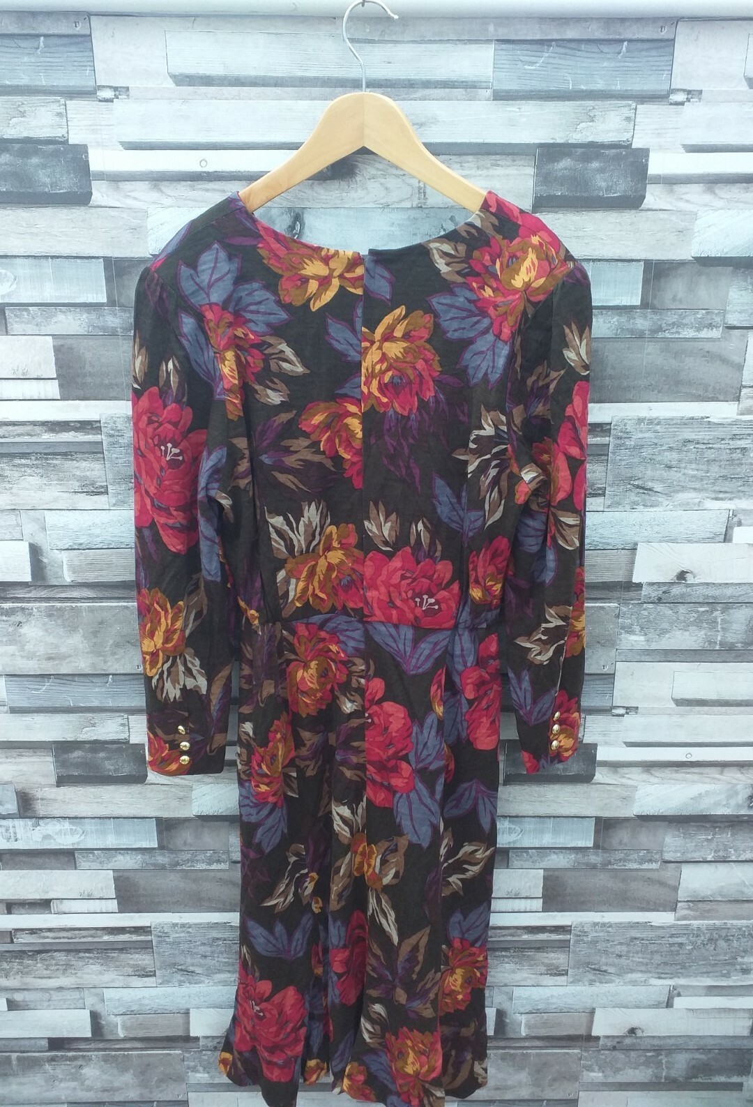 WOMENS VTG COLOURFUL BRIGHT BOLD FLORAL PETITE LONG SLEEVE MINI TEA