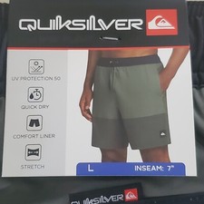 NEW MENS LARGE GREEN QUIKSILVER VOLLEY SWIM SHORTS TRUNKS DRAWSTRING W/ LINER