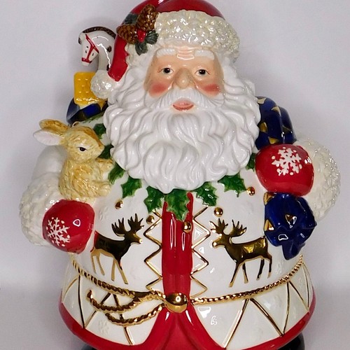 Christopher Radko 2006 Timberland Santa Claus tarro de galletas de cerámica oro blanco - Imagen 2 de 9