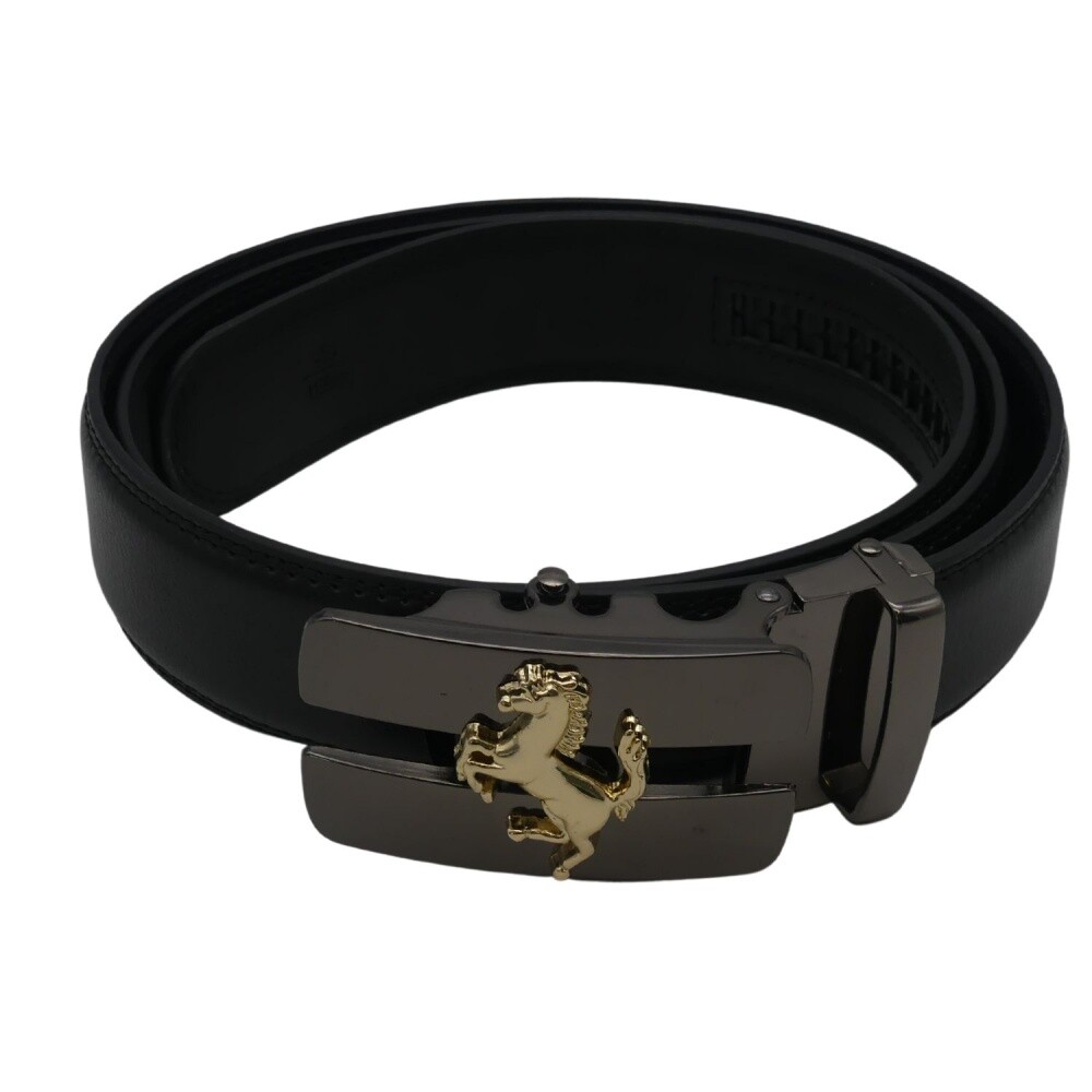 Black Leather Belt with Silver Horse Logo Size 46 1150 mm-image