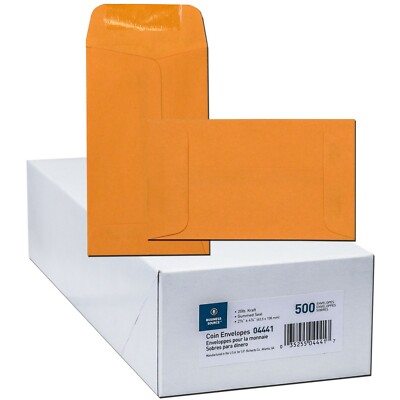 Business Source 04441 #3 Coin Envelopes 2-1/2 x 4-1/4'', 20 lb. Kraft Box of 500