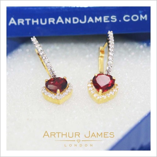 Womens Romantic Silver Gift Heart Cut Garnet Hanging Danglers Statement Earrings - Picture 4 of 14