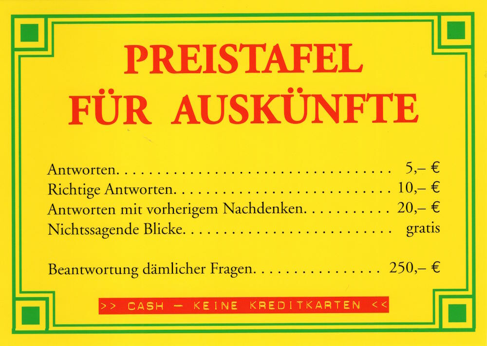 Postkarte Sprüche & Humor "Preistafel für Auskünfte"
