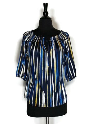 Cache  Multicolor Striped 3/4 Sleeve Stretch Neck Pullover Blouse Size S