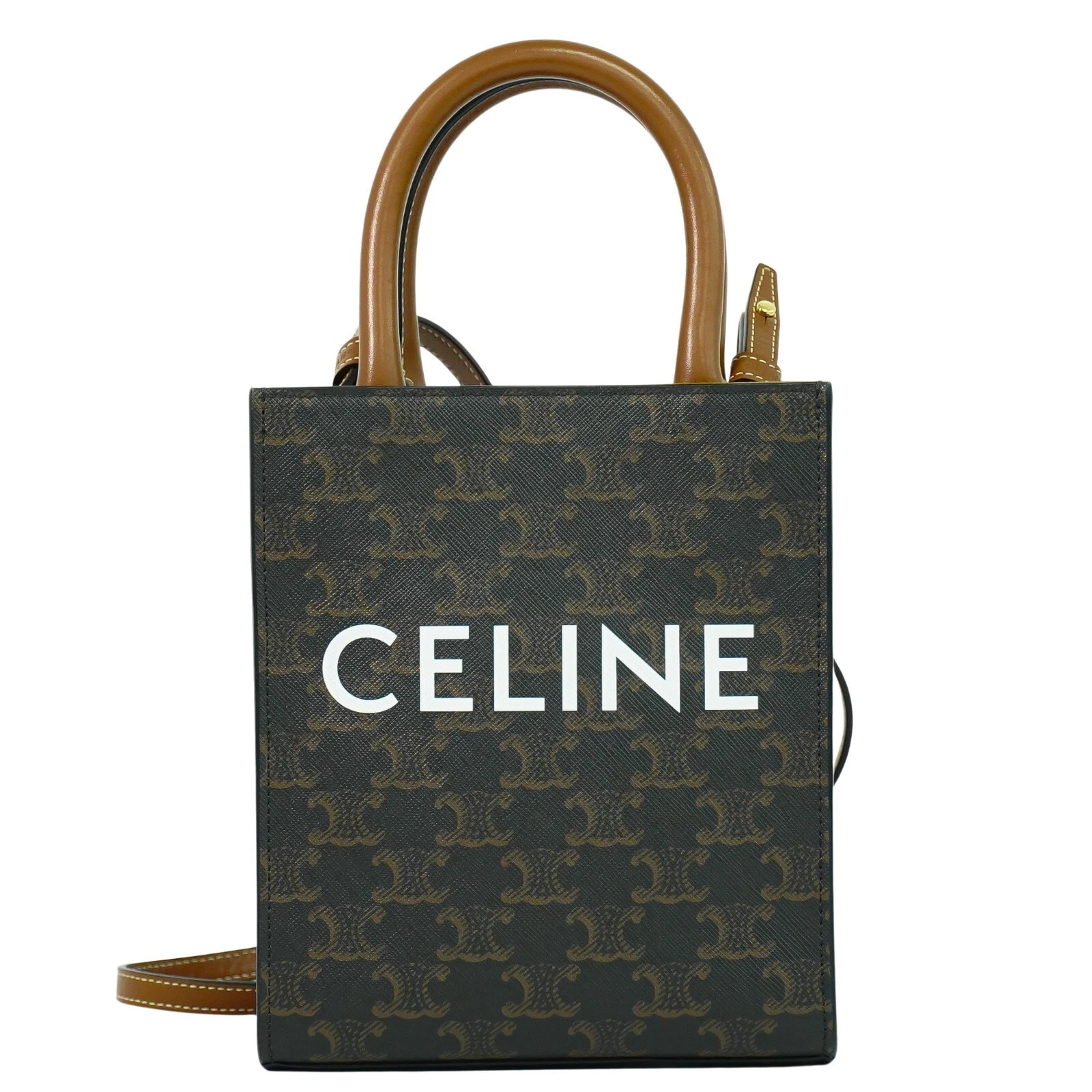 Borsa a tracolla CELINE Triomphe Mini Cabas verticale PVC 2 vie marrone oro