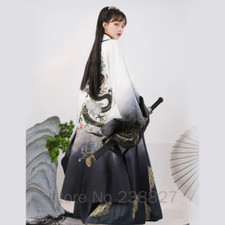 Hanfu Dresses Women Traditional Chines Party Cross Neck Wide Sleeve Waist Skirts
