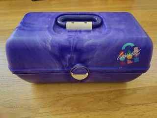 Vintage Caboodles of California Purple White Makeup Box Case 3 Tier Large NICE!