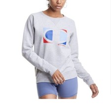 Champion Women  s Power Fleece Knockout Logo Grey Sweatshirt Size Large NWT