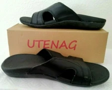 NWB Men's UTENAG BLACK SLIDE SANDALS ORTHOTIC ARCH SUPPORT Size 8 US Flat NWB