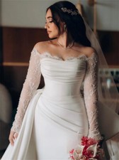 Elegant Satin Mermaid Wedding Dress Off Shoulder Maxi Plus Size Bride Dresses