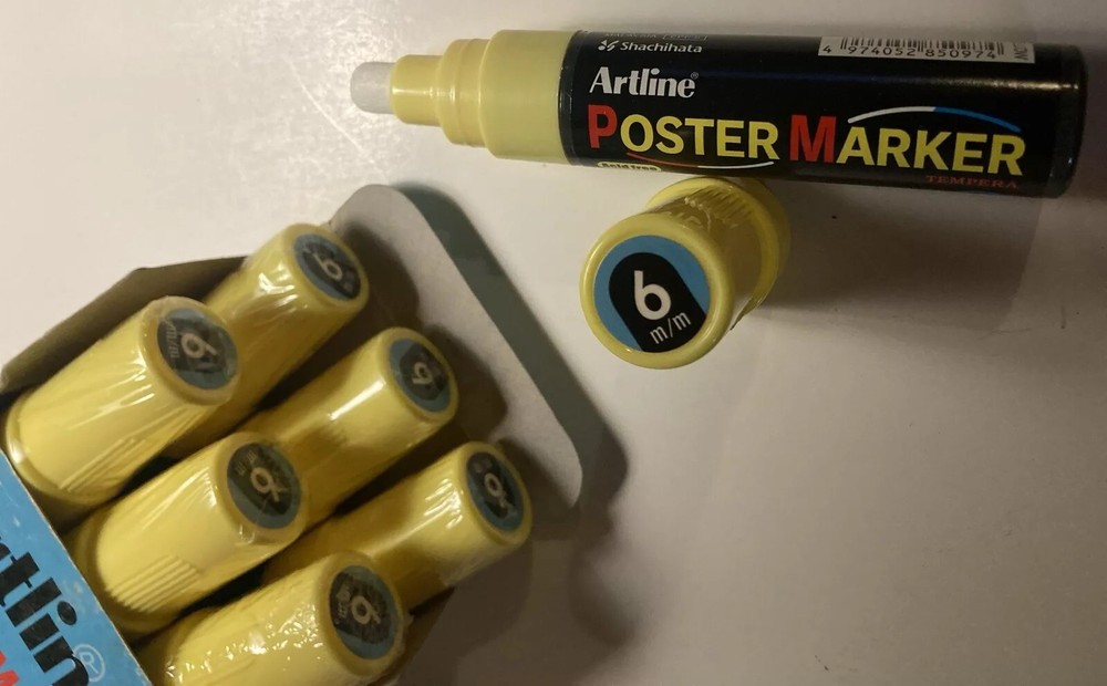 POSTER MARKER ARTLINE POSTER MARKERS! LOT OF 7 NOS YELLOW 6 M/M