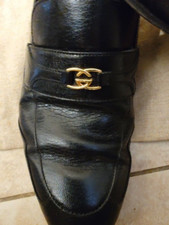Men's Gucci Black Leather Gold Logo Loafers US Size 6 & 2 additional insoles