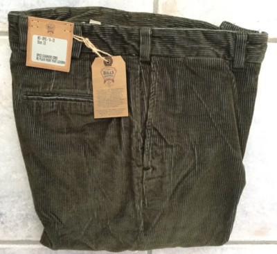 BRAND NEW-Bills khakis M3-SPIC Size 33 CORDUROY Spruce Indicord MSRP $165
