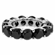 2CT Rotondo Finto Nero Diamante Eternità Completo Fedina 14K Placcato Oro Bianco