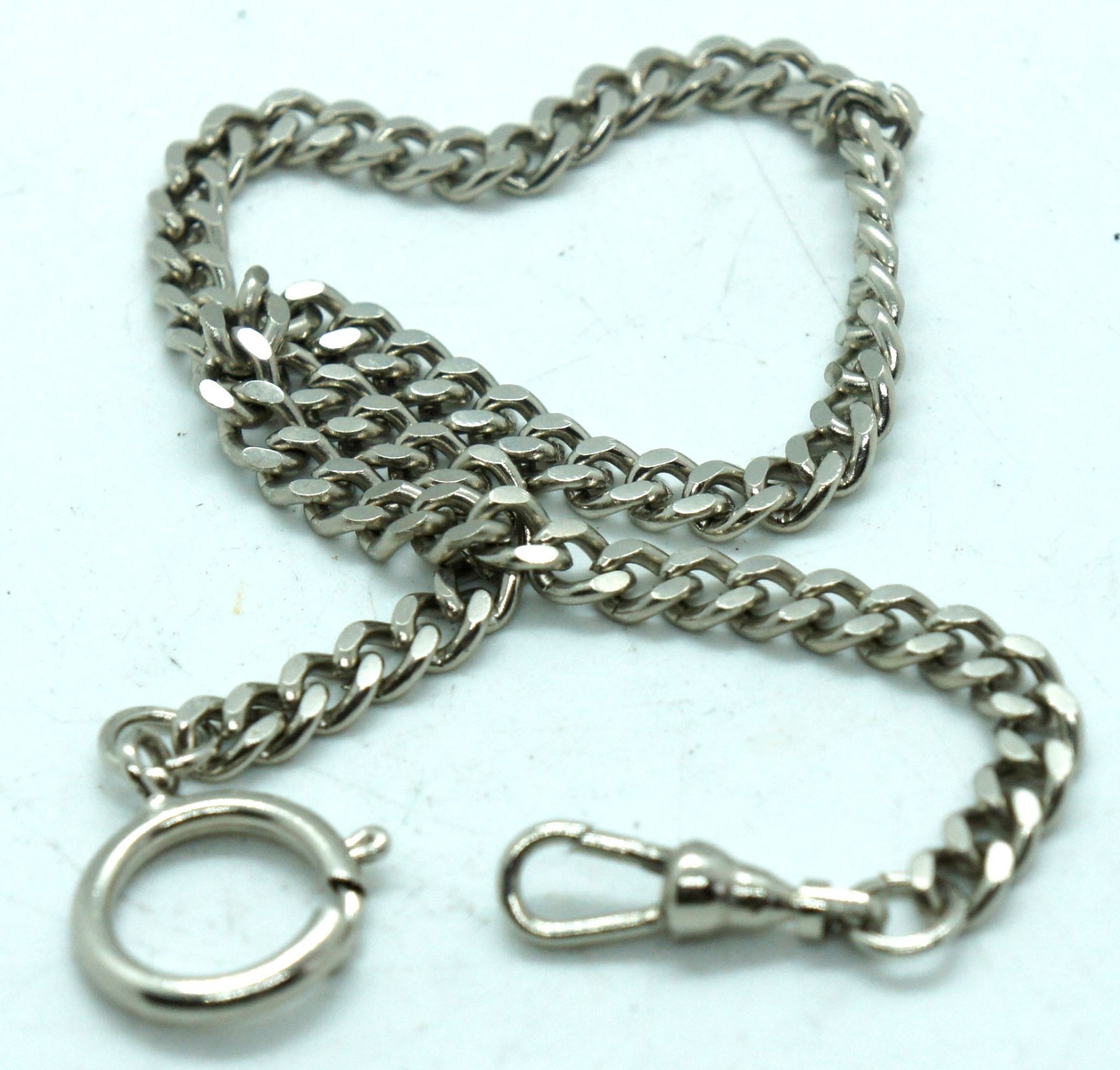 Vintage Double Sided Pocket Watch Chain Сhatelaine with Clasp Swivel Silver tone