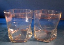 2 Crisa / Libbey Rhombus Drinking Rocks Glass Unique Tumbler Glassware Signed