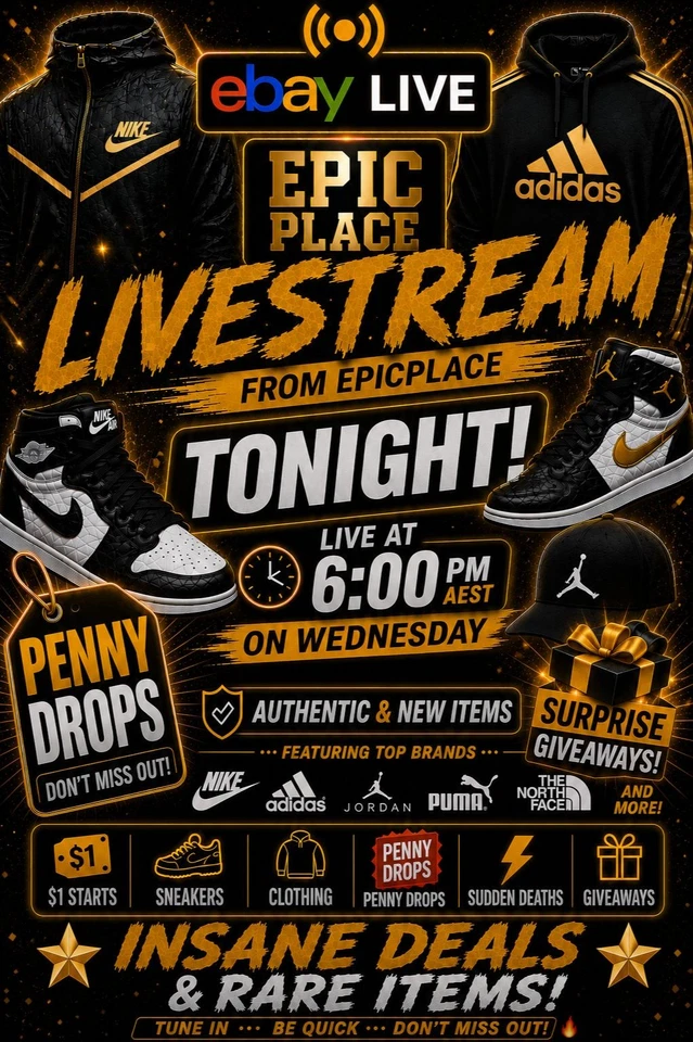 🔥EpicPlace - LIVESTREAM | Sneakers and Clothing | Penny Drops | $1 Starts✅