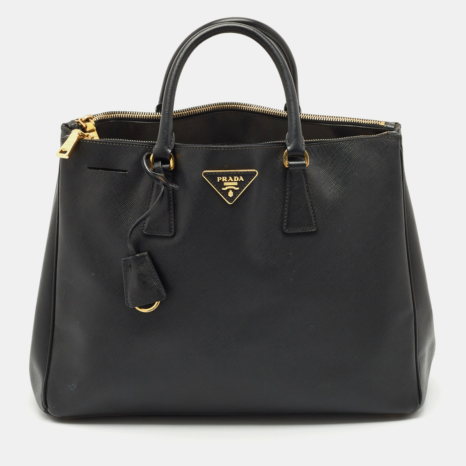 Prada Black Saffiano Lux Leather Large Double Zip Tote