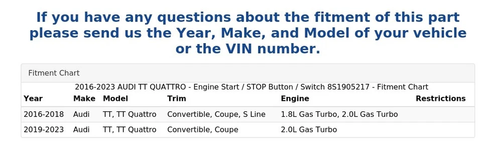 AUDI TT QUATTRO 2016-2023 - Botón de arranque/parada/interruptor del motor 8S1905217 Foto 4 de 4
