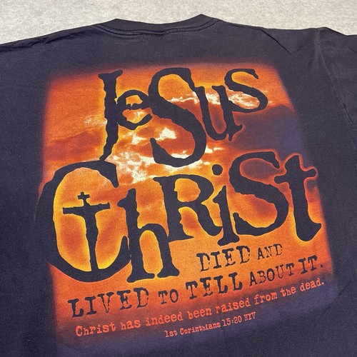 Vintage Jesus Tee Men’s T Shirt Size Large 33AD Double Sided Christian Black - Picture 5 of 7