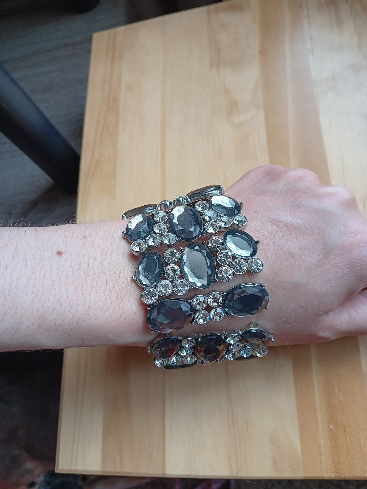 Rhinestone Crystal Statement Stretchy Cuff Bracel… - image 1