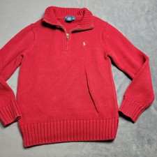 Polo Ralph Lauren Red Quarter-Zip Knit Sweater Youth Size 7 Cotton Ribbed Collar