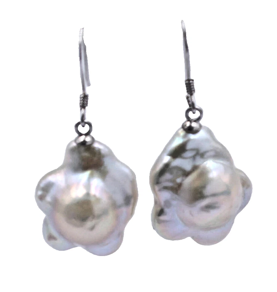 Introvabili FAVOLOSI ORECCHINI pendenti ARGENTO 925 PERLE VERE NATURALI FIORE - Immagine 2 di 4