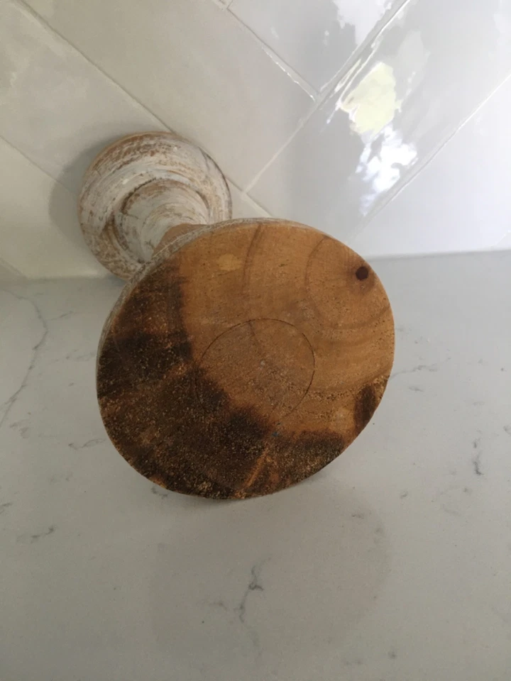 POTTERY BARN SOLID WOOD CANDLE STICK HOME DECOR HOLIDAY DECOR FARMHOUSE - Image 3 of 4