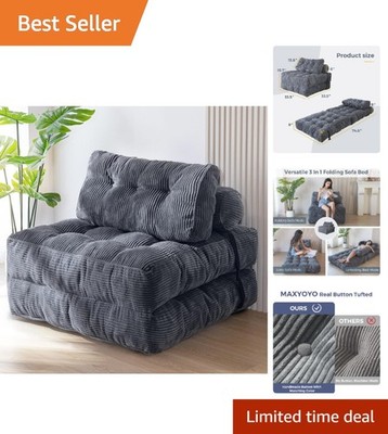 Versatile Folding Sofa Bed - Shredded Foam Comfort & Stylish Dark Grey Design