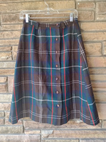 VTG 70s Summit Of Boston Plaid Wool Skirt A Line Button Front Asymmetrical Sz S