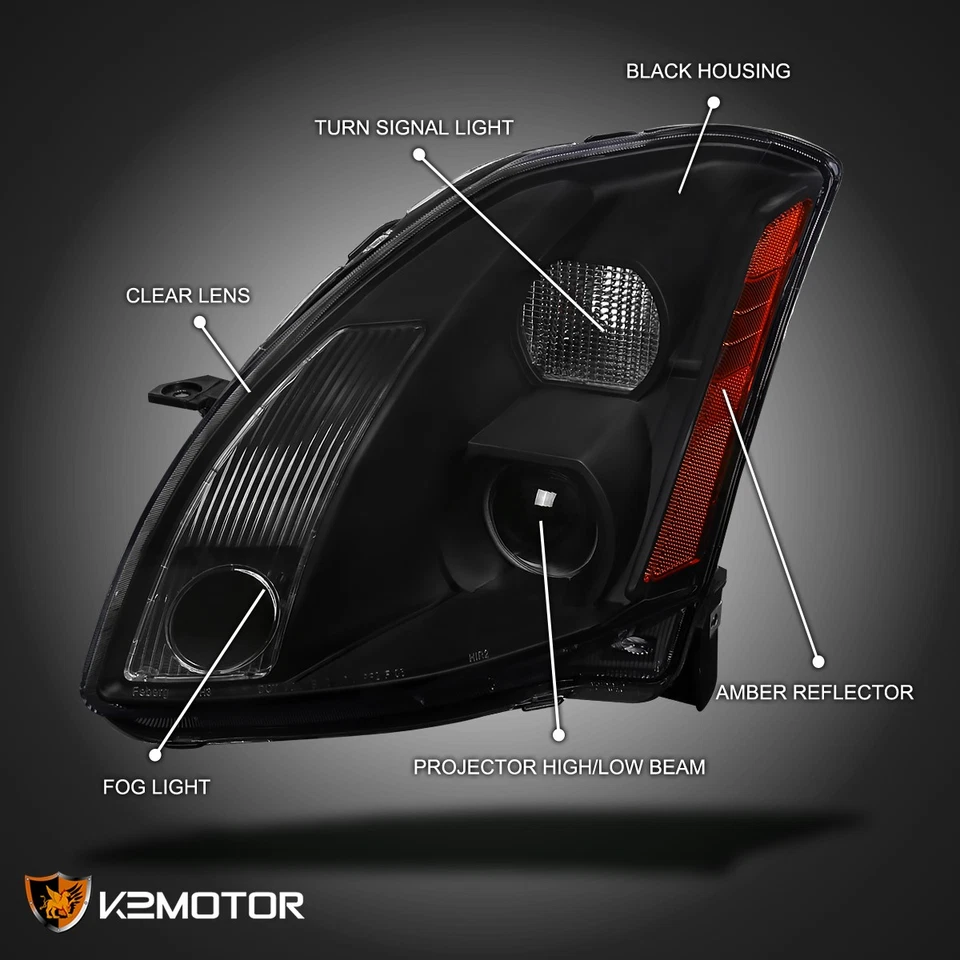 Black Fits 2004-2006 Maxima Replacement Projector Headlights Lamps Left+Right - Image 3 of 4