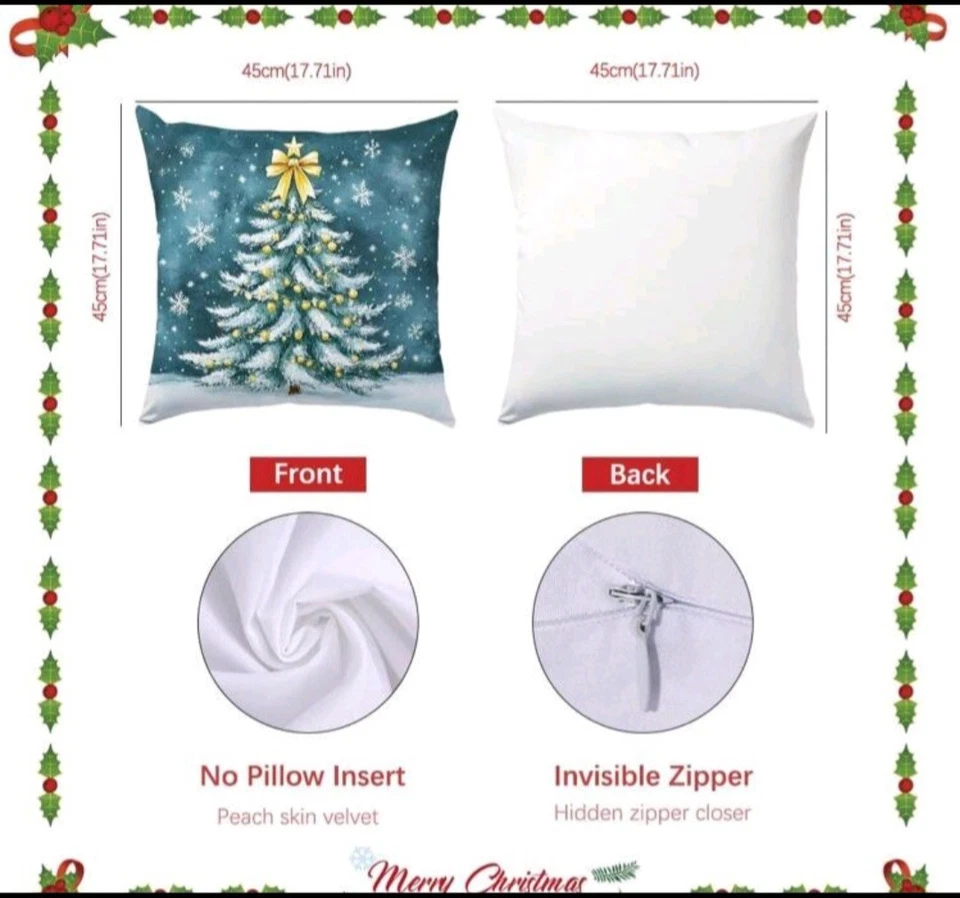 Set Of 4 Adorable Deer, Santa, Gnomes Christmas Throw Pillow Covers 18X18 - Image 4 of 4